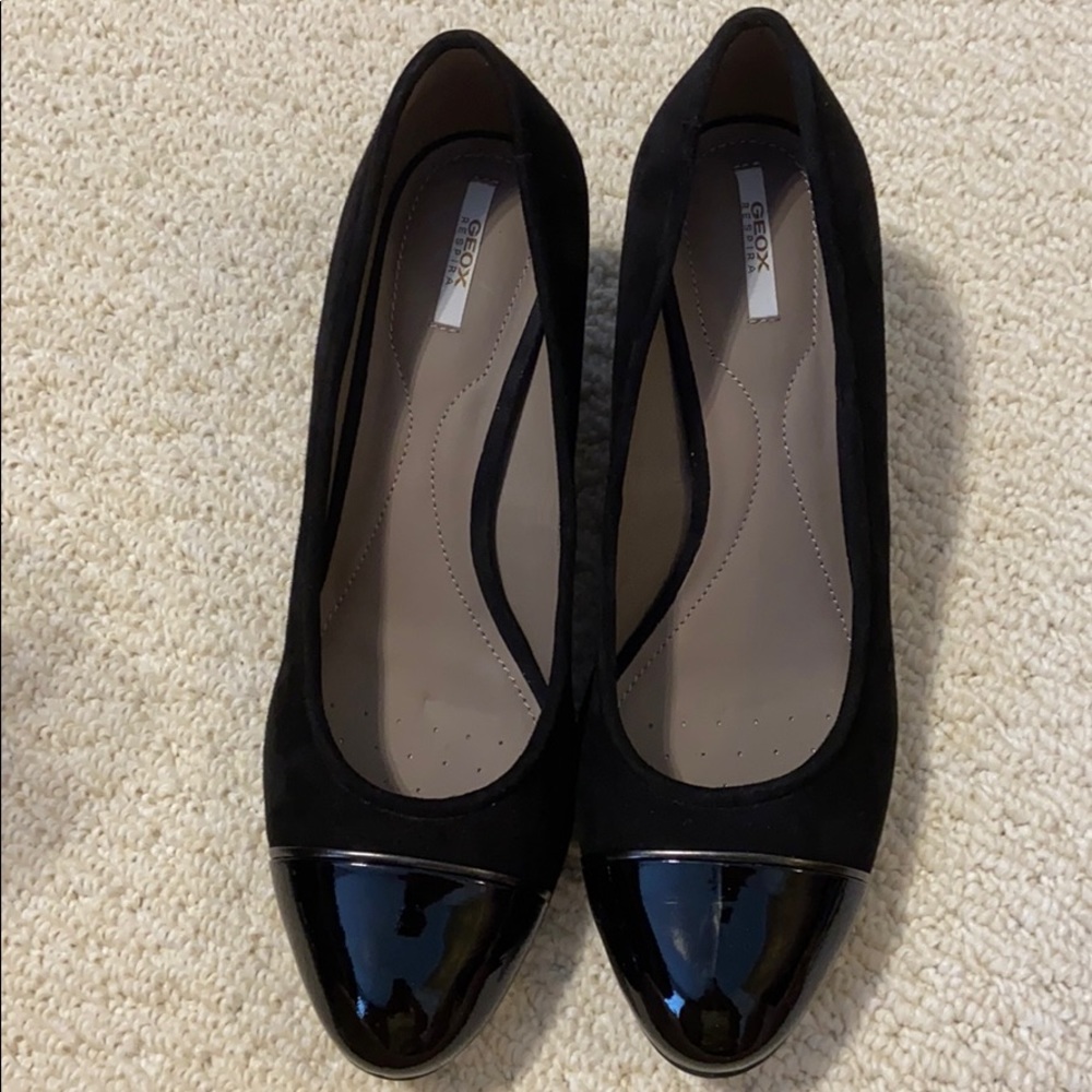 Black Italian Patent Leather & Suede Wedges